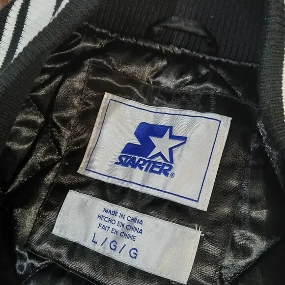 Mens large vintage starter satin bomber jacket black baseball varsity